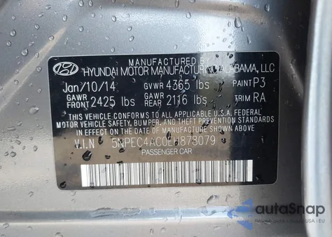 2014 Hyundai Sonata Limited из США, поврежденный, VIN 5NPEC4AC0EH878079